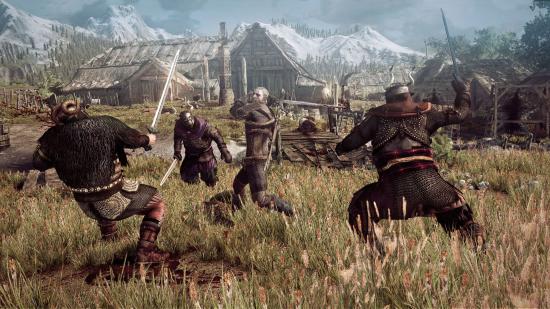 The_Witcher_3_Wild_Hunt_Geralt_fighting_multiple_opponents_in_a_village_in_Skellige.jpg